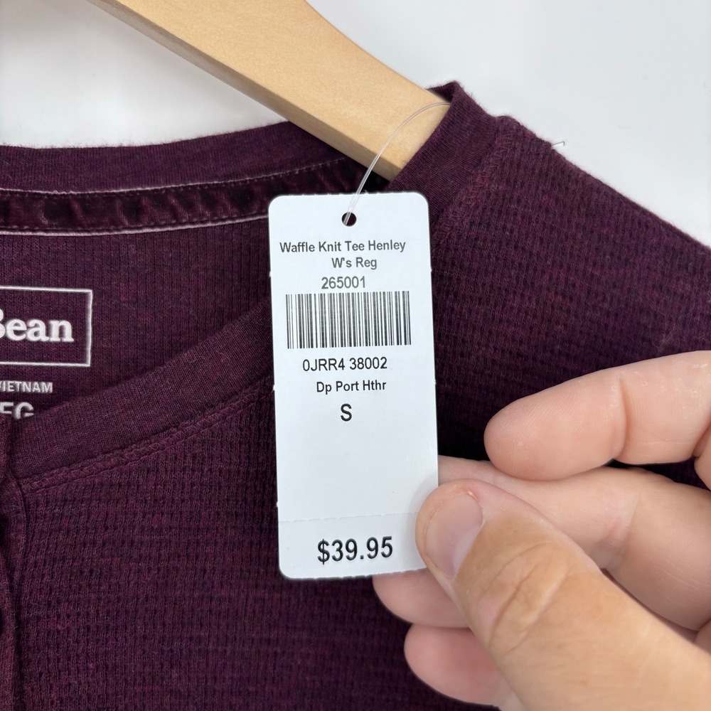 LL Bean Womens Waffle Knit Henley Shirt Size S Deep Port Heather Thermal Fall - Picture 4 of 9